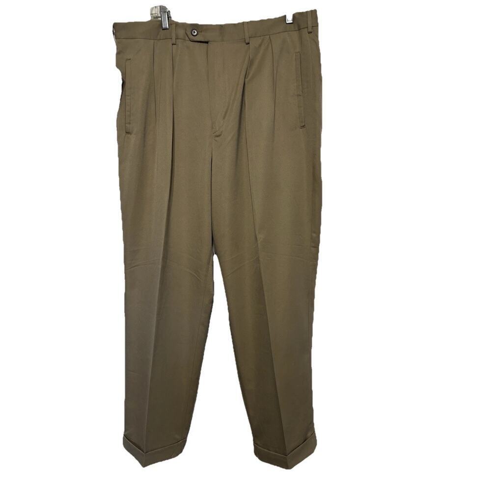 Vtg Chaps Ralph Lauren Trousers Mens 38x30 Tan Pleated Front Cuffed Pants Career